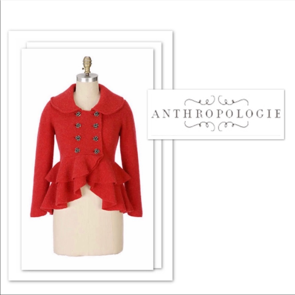 Anthropologie Red Red Rose Sweatercoat - Picture 4 of 9